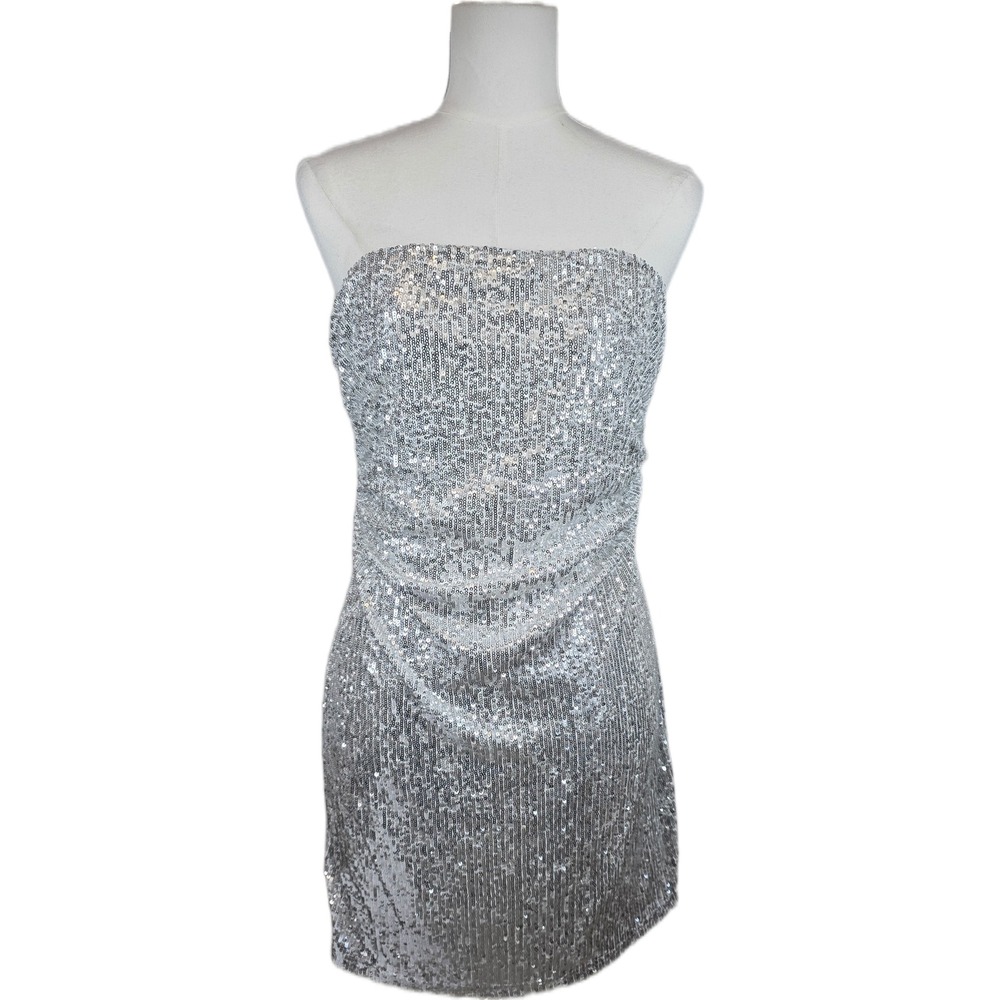 Abound Silver Sequin Strapless Ruched Mini Bodycon Party Dress